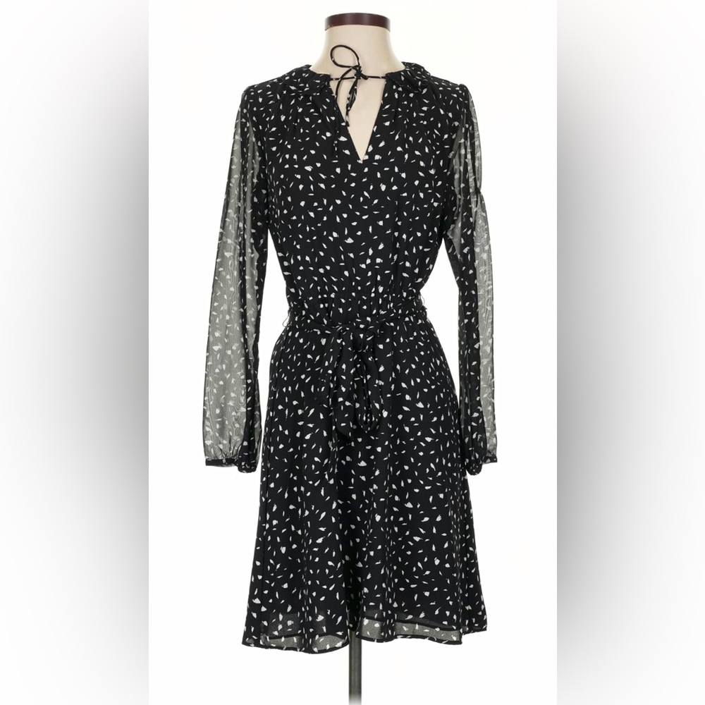 LOFT Black and White  long sleeve dress with sheer sleeves- size 10